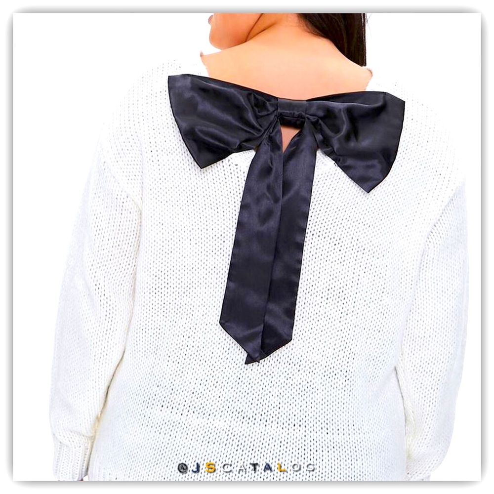 Forever 21 White Sweater with Black Bow